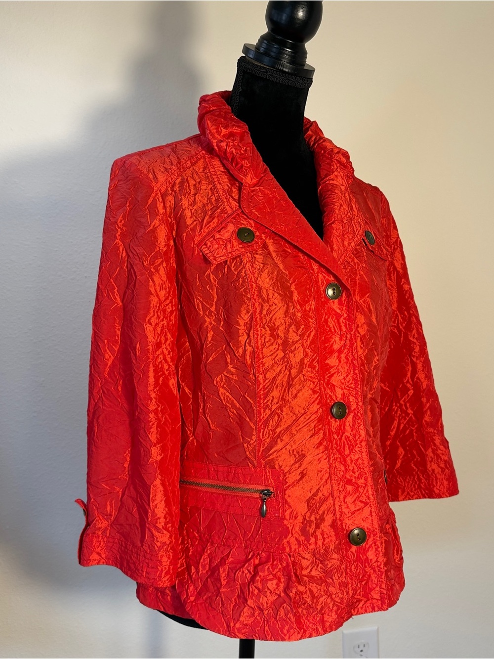 Chico’s Hot Orange Women's Textured Button-Front Lightweight Jacket Size 1
